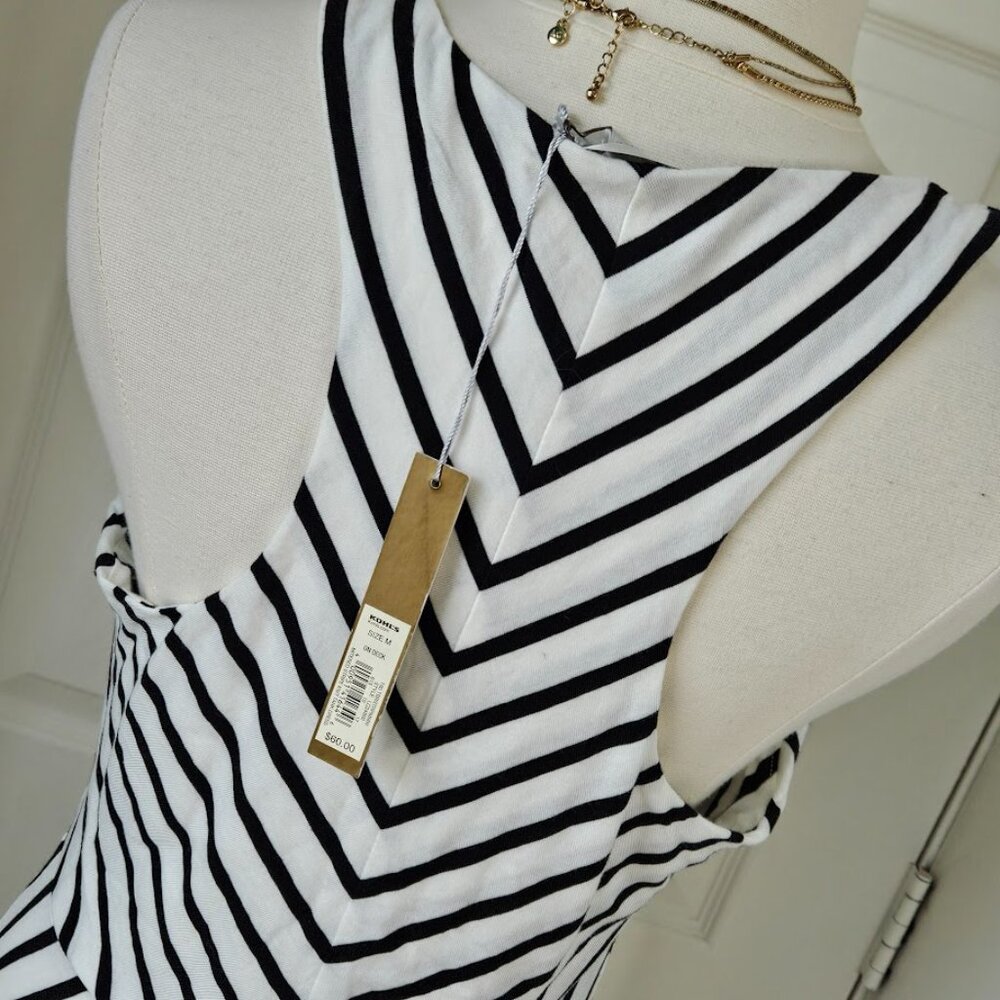LC Lauren Conrad Sleeveless Racetrack Tank Black White Stripe Maxi Dress Medium - Picture 6 of 8